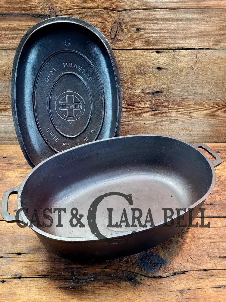 Priced To Sell! Early 1900’S Griswold #5 Oval Roaster. P/N 2630 Lid 645 Bottom. Repaired Handle