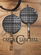 Priced to Sell Early 1900’s ’Wagner’ cast iron waffle iron. #1408 Original wood handles Waffle Iron