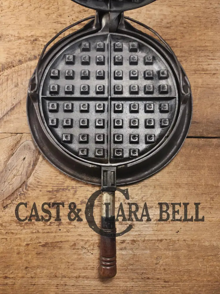 Priced to Sell Early 1900’s ’Wagner’ cast iron waffle iron. #1408 Original wood handles Waffle Iron
