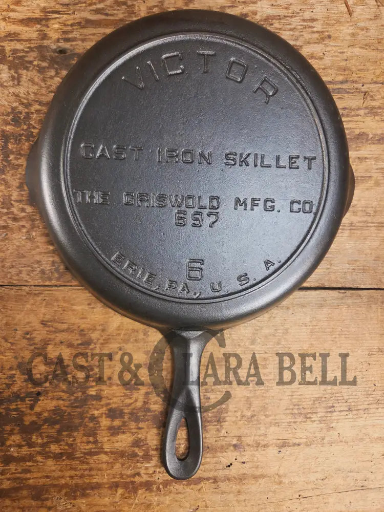 Priced to Sell Hard to Find 1920’s Griswold’s Victor #6 Skillet with Heat Ring Fully Marked 697 Skillet