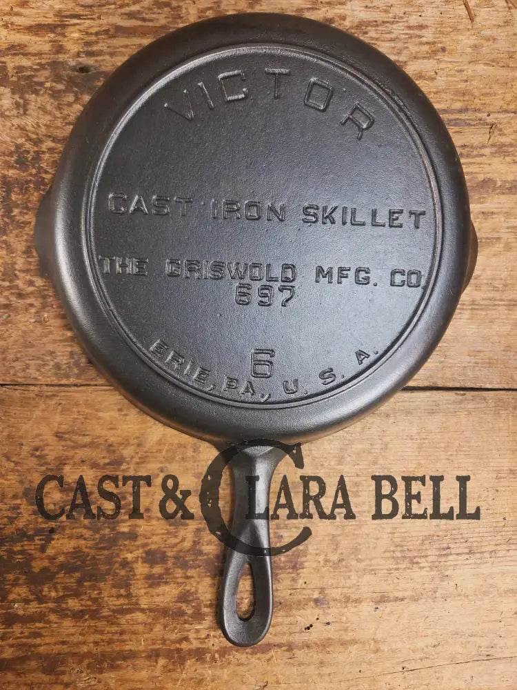 Priced to Sell Hard to Find 1920’s Griswold’s Victor #6 Skillet with Heat Ring Fully Marked 697 Skillet