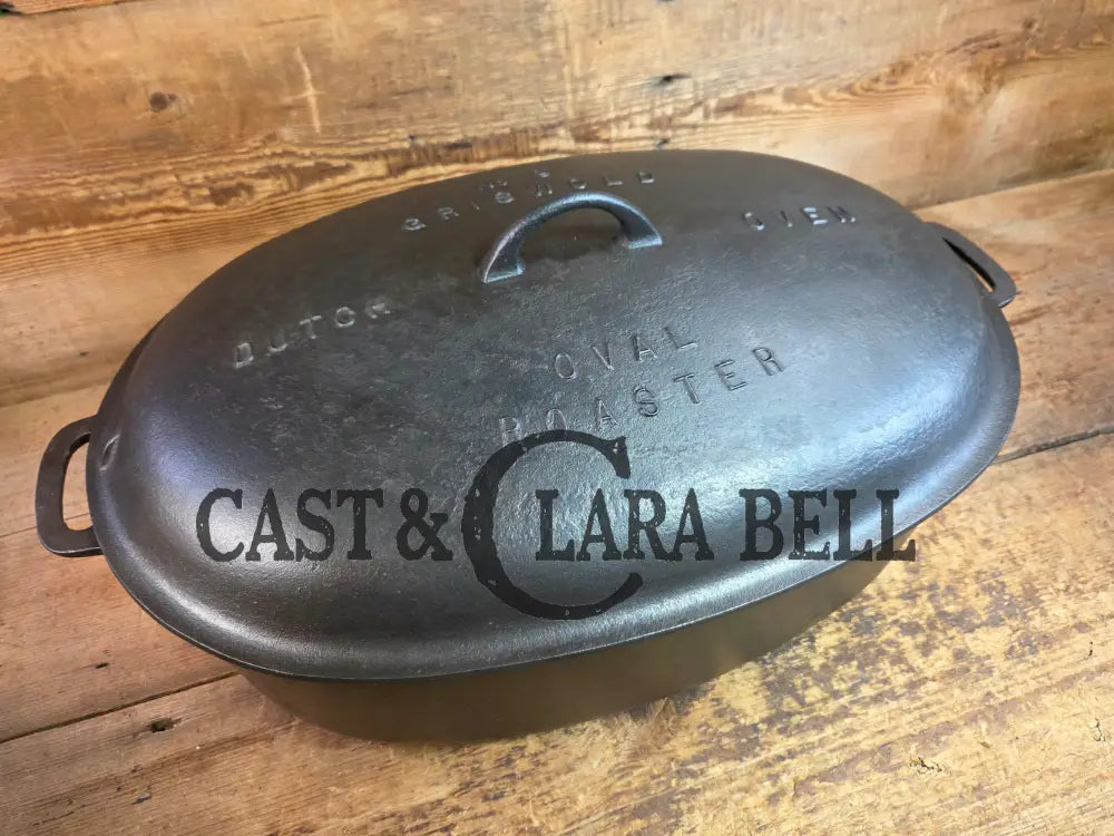 Priced to Sell: MONSTER! 1920’s Griswold #9 Large Block Logo Oval Roaster. P/N 645 Bottom 645 Lid - Dutch Ovens Trivets
