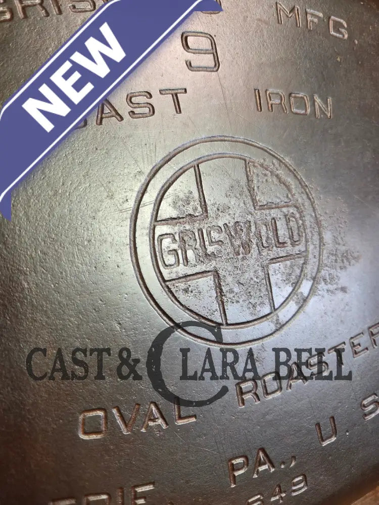 Priced to Sell: MONSTER! 1920’s Griswold #9 Large Block Logo Oval Roaster. P/N 645 Bottom 645 Lid - Dutch Ovens Trivets