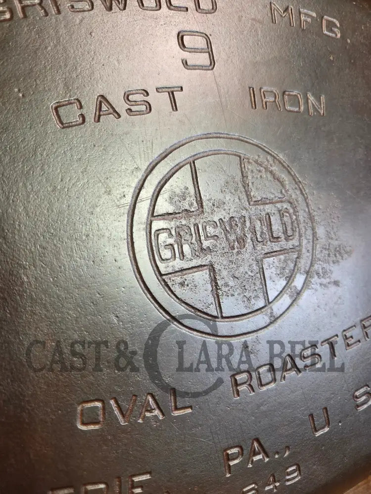 Priced to Sell: MONSTER! 1920’s Griswold #9 Large Block Logo Oval Roaster. P/N 645 Bottom 645 Lid - Dutch Ovens Trivets