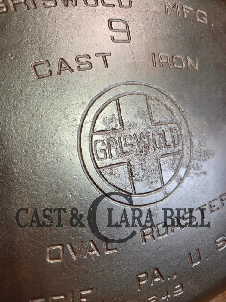 Priced to Sell: MONSTER! 1920’s Griswold #9 Large Block Logo Oval Roaster. P/N 645 Bottom 645 Lid - Dutch Ovens Trivets