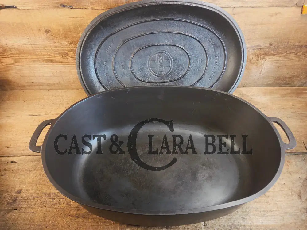 Priced to Sell: MONSTER! 1930’s Griswold #9 Large Block Logo Oval Roaster. P/N 649 Bottom 650 Lid - Dutch Ovens Trivets