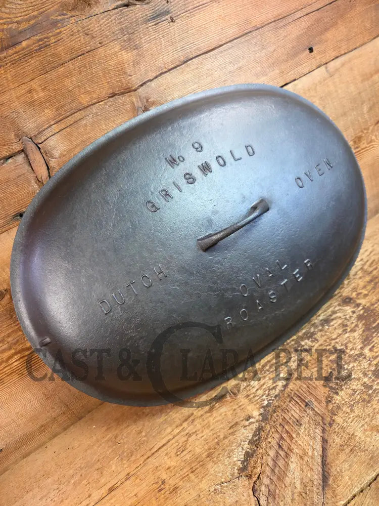 Priced to Sell: MONSTER! 1920’s Griswold #9 Large Block Logo Oval Roaster. P/N 645 Bottom 645 Lid - Dutch Ovens Trivets
