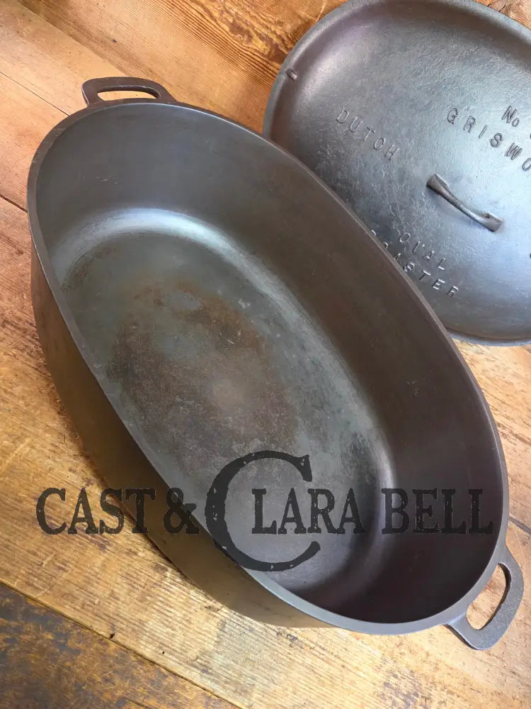 Priced to Sell: MONSTER! 1920’s Griswold #9 Large Block Logo Oval Roaster. P/N 645 Bottom 645 Lid - Dutch Ovens Trivets