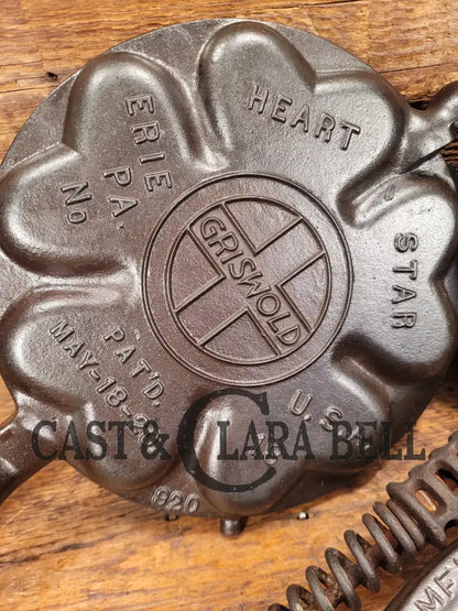 Priced To Sell! Tale Of Two Paddles...1930S Griswold No. 18 Heart And Star Premier Waffle Iron With