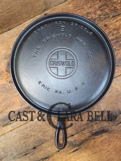 Pristine. 1930’S Griswold #9 Cast Iron Griddle Large Block Logo ’Erie Pa Usa ’609 A’