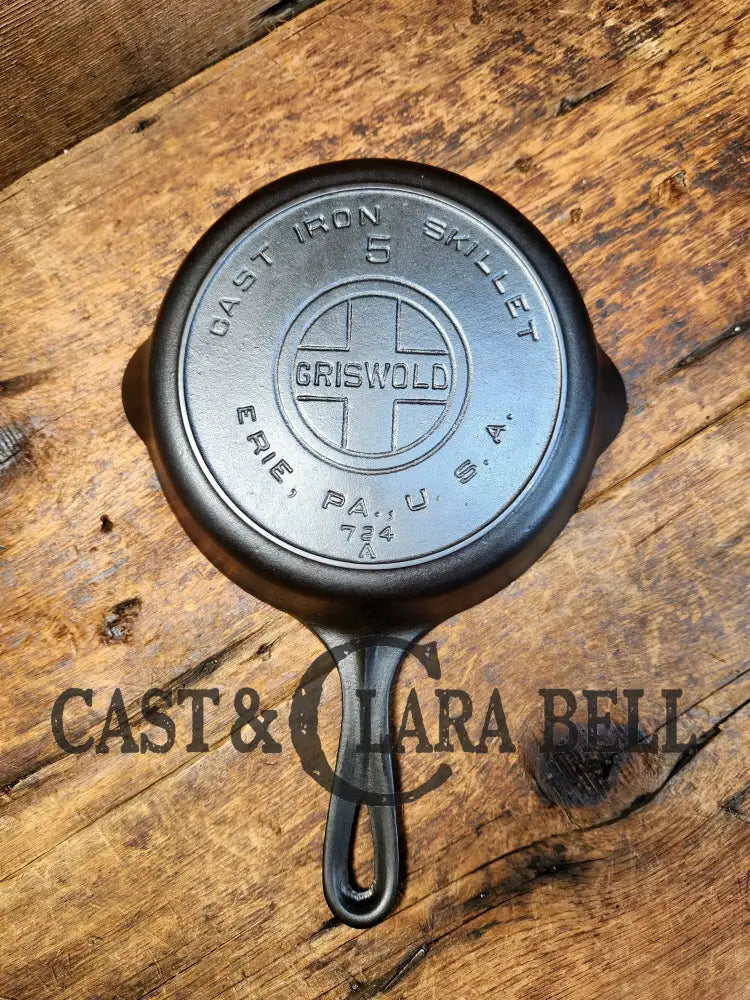 Rare Find. Collectors 1920’S Griswold #5 Cast Iron Skillet With Large Block Logo And Heat Ring