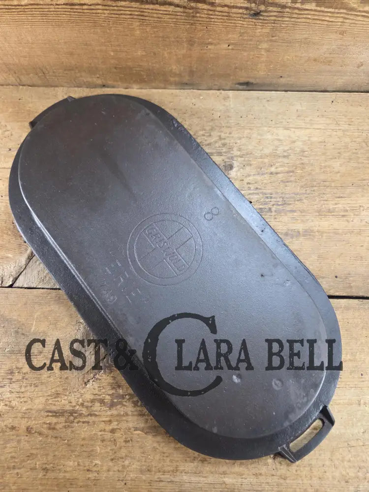 So elegant and very hard to find! 1910’s Griswold #8 Slant Logo 749 Long Griddle/Sad Iron Heater. Don’t miss this one!