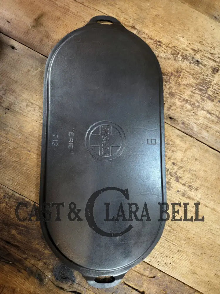 So elegant and very hard to find! 1910’s Griswold #9 Slant Block Logo 713 Long Griddle. Don’t miss this one! Very