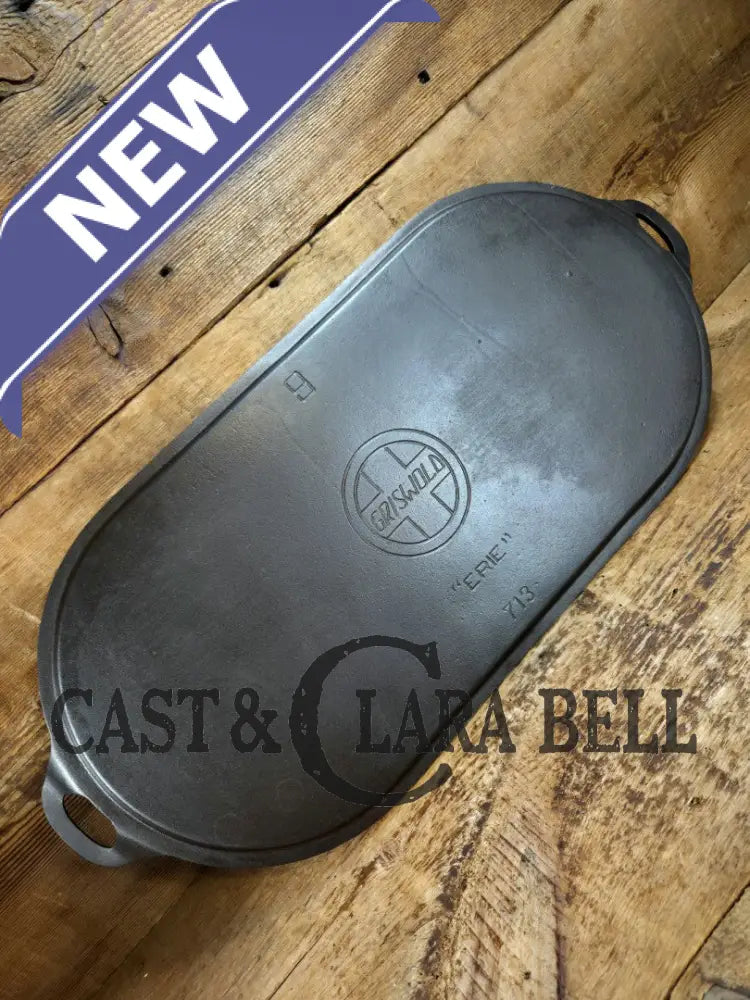 So elegant and very hard to find! 1910’s Griswold #9 Slant Block Logo 713 Long Griddle. Don’t miss this one! Very