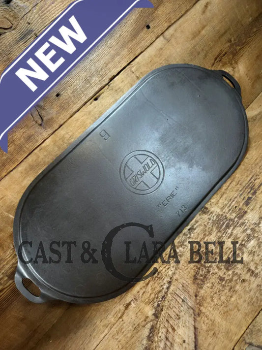 So elegant and very hard to find! 1910’s Griswold #9 Slant Block Logo 713 Long Griddle. Don’t miss this one! Very