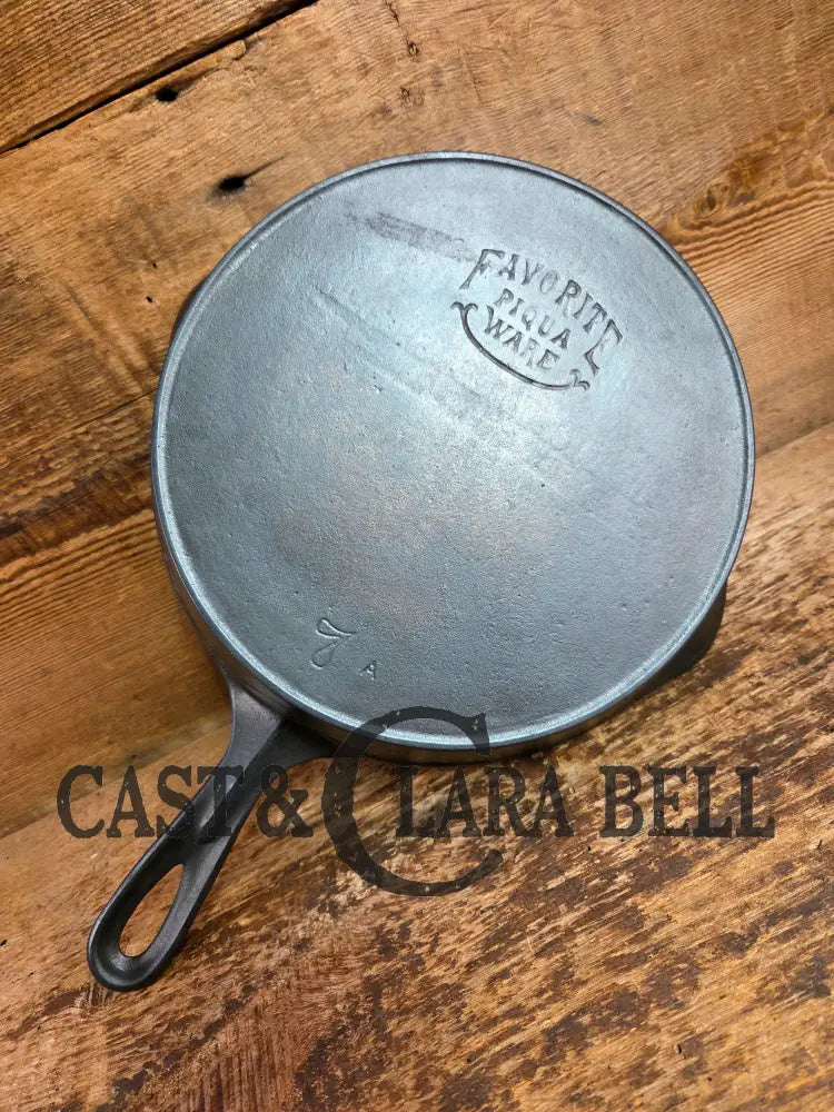 So unique! 1930’s Favorite Piqua Ware #7 Cast Iron Skillet Smiley Logo and Ghostmark CHF logo Skillet