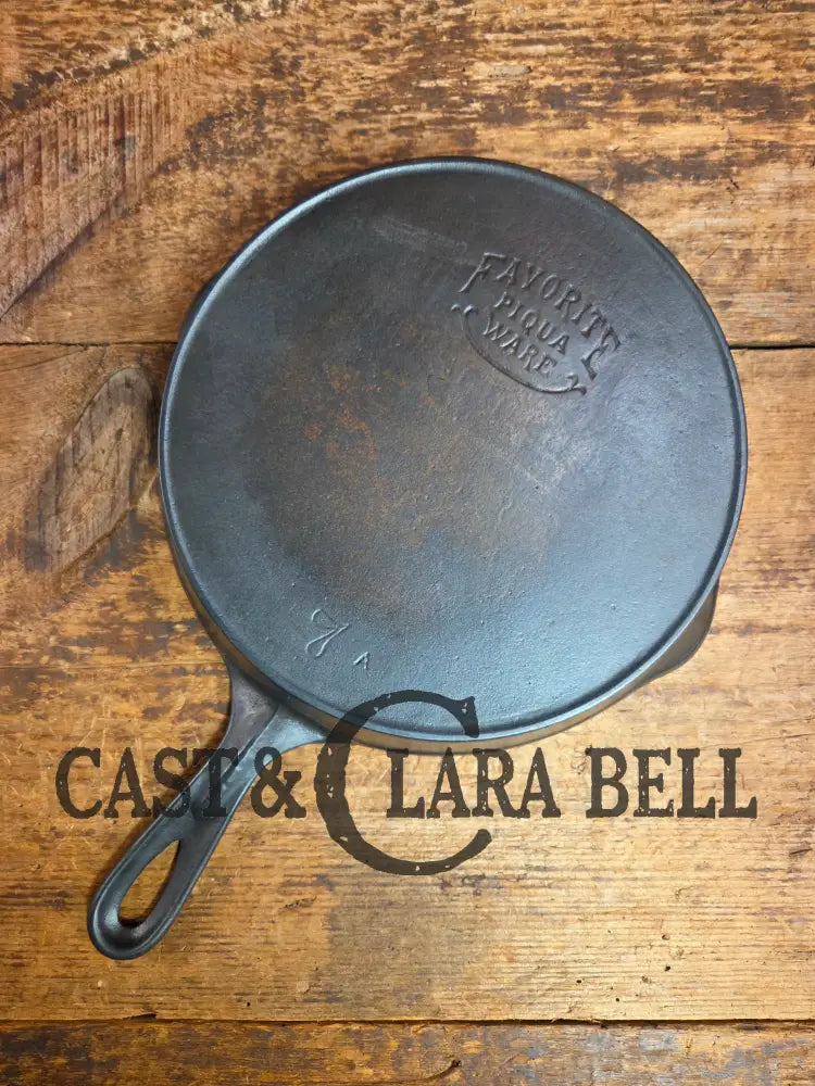 So unique! 1930’s Favorite Piqua Ware #7 Cast Iron Skillet Smiley Logo and Ghostmark CHF logo Skillet
