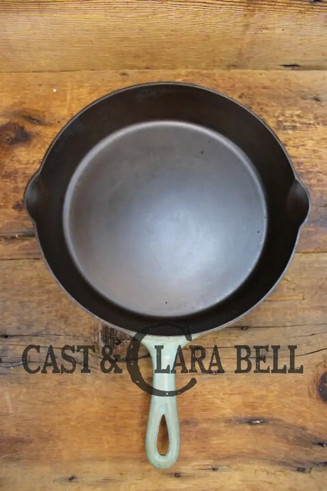 So Unique! Blue Enameled Griswold #9 Cast Iron Skillet With Large Block Logo