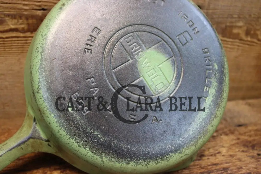 So Unique! Green Enameled Griswold #6 Cast Iron Skillet With Large Block Logo 699