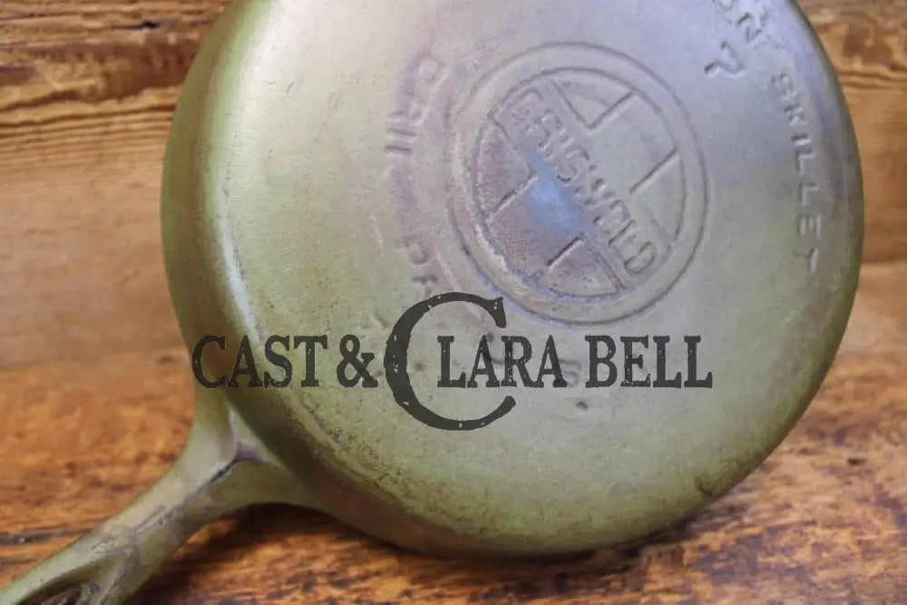 So Unique! Green Enameled Griswold #7 Cast Iron Skillet With Large Block Logo