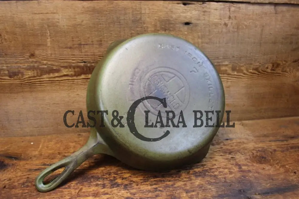 So Unique! Green Enameled Griswold #7 Cast Iron Skillet With Large Block Logo