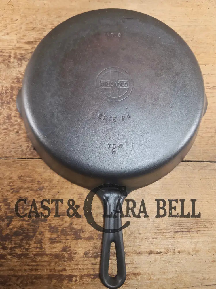 Sought after grooved handle! The Classic Griswold No. 8 Skillet with Small Block Logo 704 Skillet