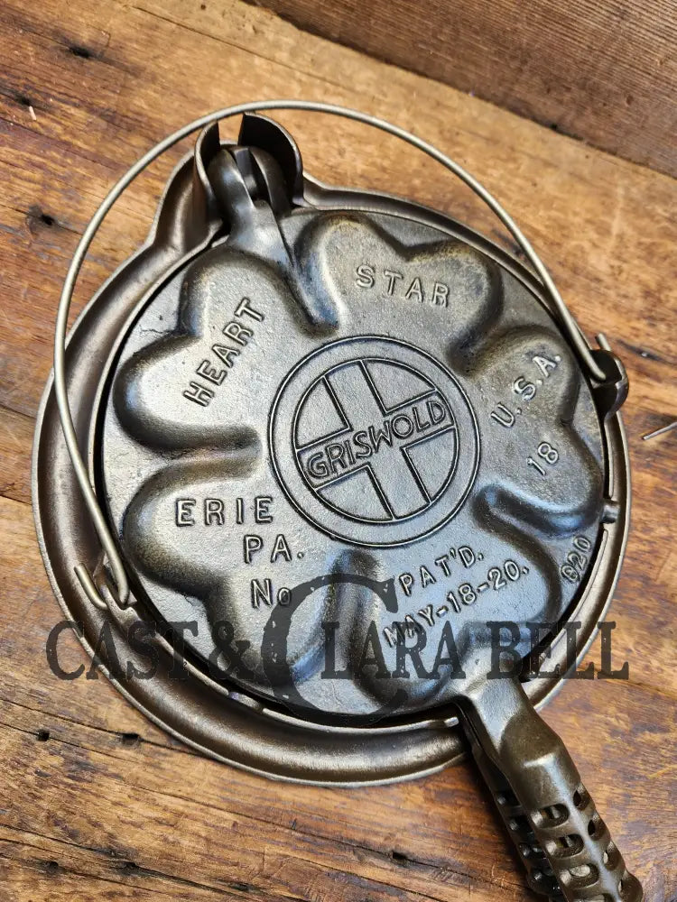 Stunning. The Premier Waffle Iron! Griswold No. 18 ’Heart And Star’ (919/920) Waffle Iron.