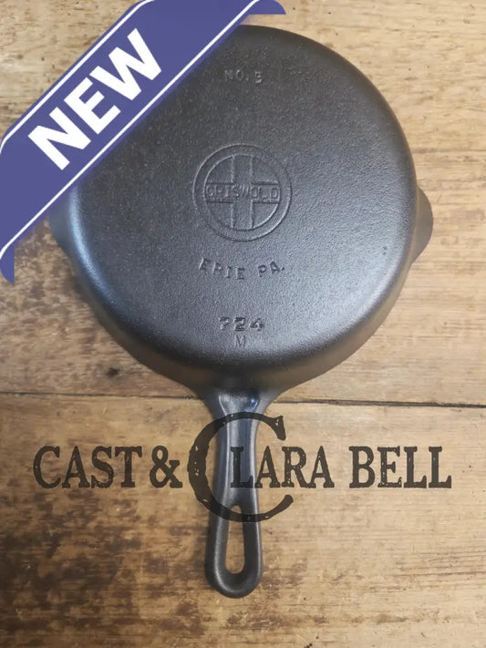 Super handy 1930’s Griswold No. 5 Saute Skillet Small Logo Grooved Handle Smooth Bottom 724 M. Restored and Ready to