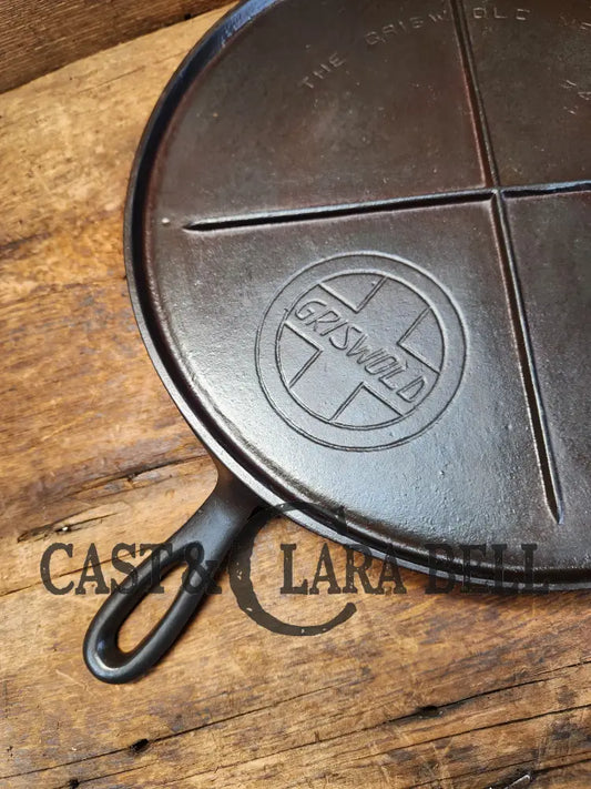 Super Unique And Gorgeous!! #740 Griswold #10 Round Handled Griddle. Reinforced Cross Slant Logo