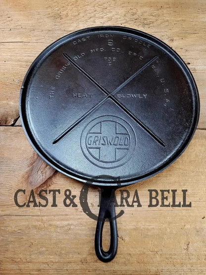 Super Unique & Hard To Find!! Gorgeous #9 Griswold 739 Round Handled Griddle. ’Heat Slowly’