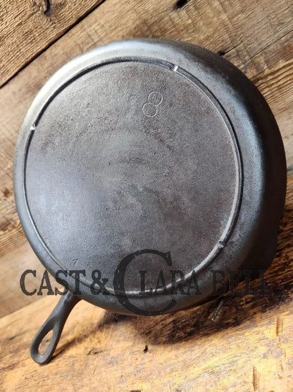 The Clara Bell Classic! 1940’S Era Lodge #8 Cast Iron Skillet With 3 Notch Heat Ring And 4 Marking.