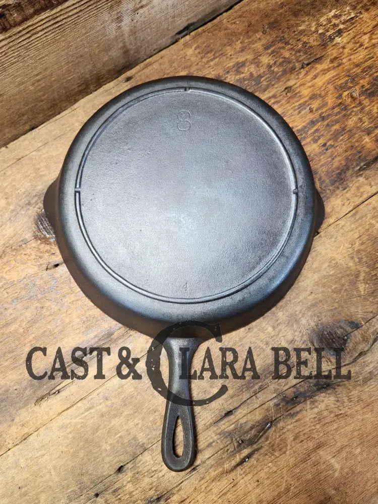 The Clara Bell Classic! 1940’S Era Lodge #8 Cast Iron Skillet With 3 Notch Heat Ring And 4 Marking.