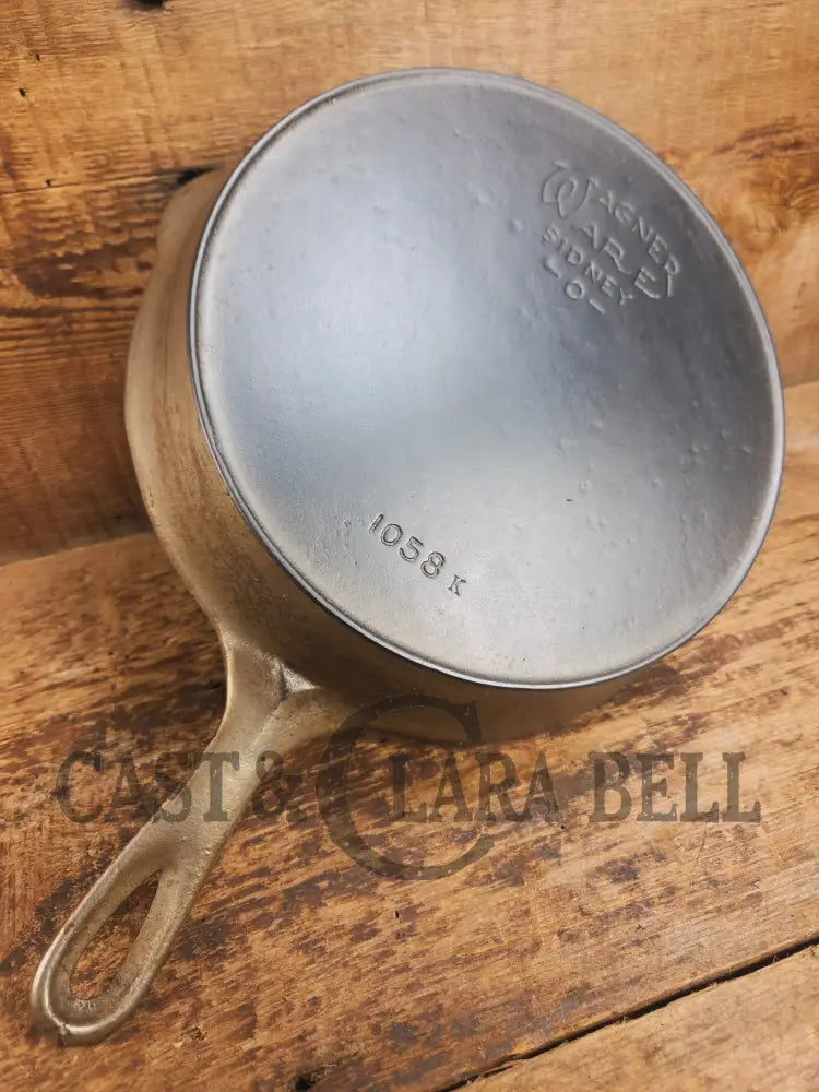 The Classic! 1924 Wagner Ware Sidney -O- #8 Skillet with Heat Ring and Stylized Logo 1058 K. Nickel plated outside