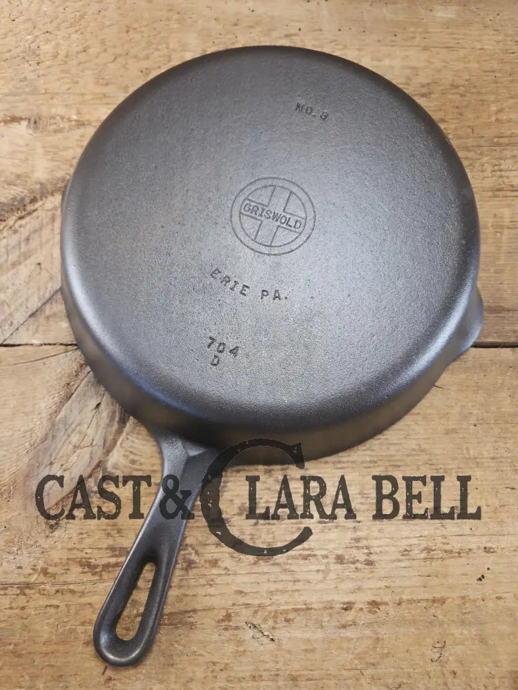 The Classic! 1940’s Griswold No. 8 Cast Iron Skillet with Small Block Logo and Smooth Bottom 704 D Skillet