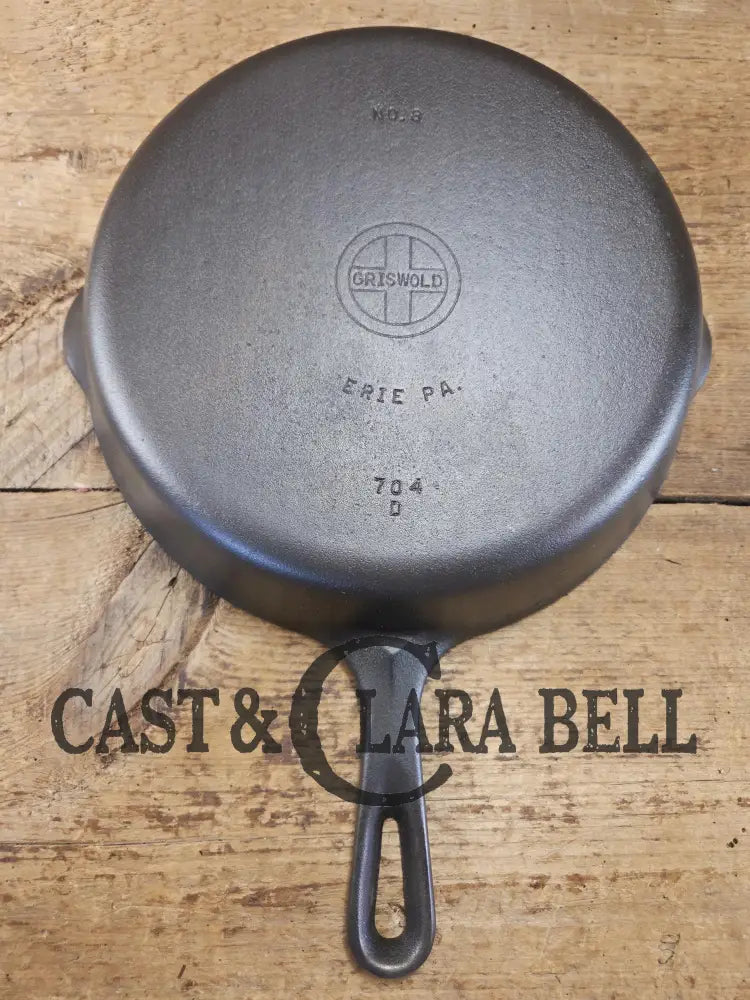 The Classic! 1940’s Griswold No. 8 Cast Iron Skillet with Small Block Logo and Smooth Bottom 704 D Skillet