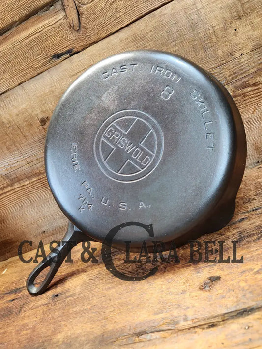 The Classic! Almost Mint 1930’S Griswold #8 Cast Iron Skillet With Large Block Logo 704 K