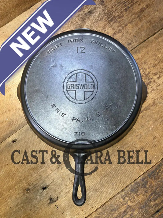 The Premier Skillet! GLASS smooth huge 1920’s Griswold No. 12 Skillet with Block Logo 719. Perfect bacon skillet Skillet