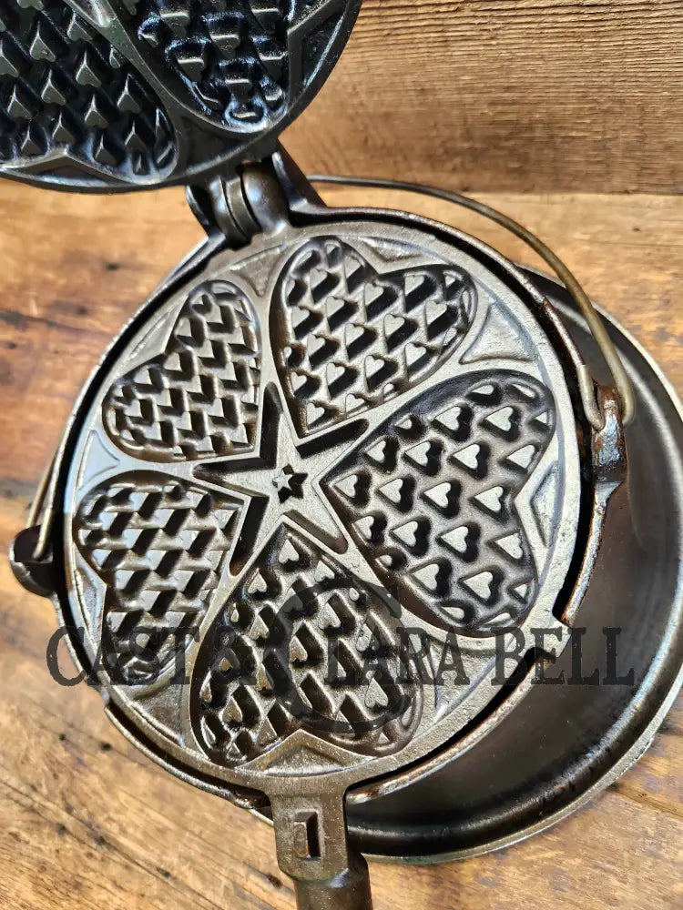 The Premier Waffle Iron! Griswold No. 18 ’Heart & Star’ Waffle Iron With Bailed Tall Base!