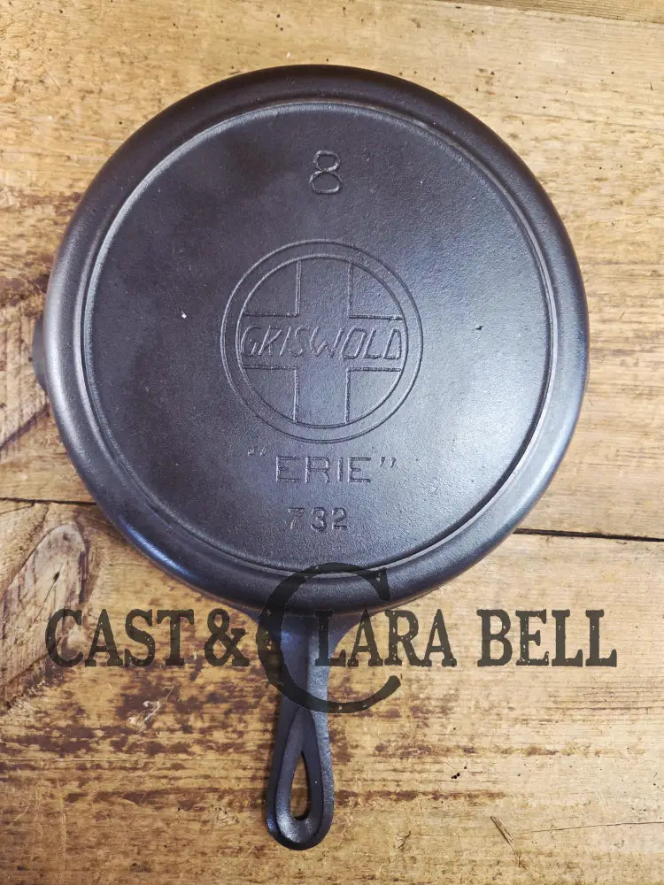 Tough one to find! 1910’s Early Griswold No. 8 Cast Iron (#732) ’Deep Skillet’ with Large Slant Logo and ERIE.