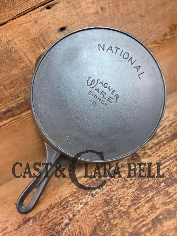 Tough to find! 1920’s era Wagner made National / Wagner Ware dual logo #7 (1357) Center logo cast iron skillet with