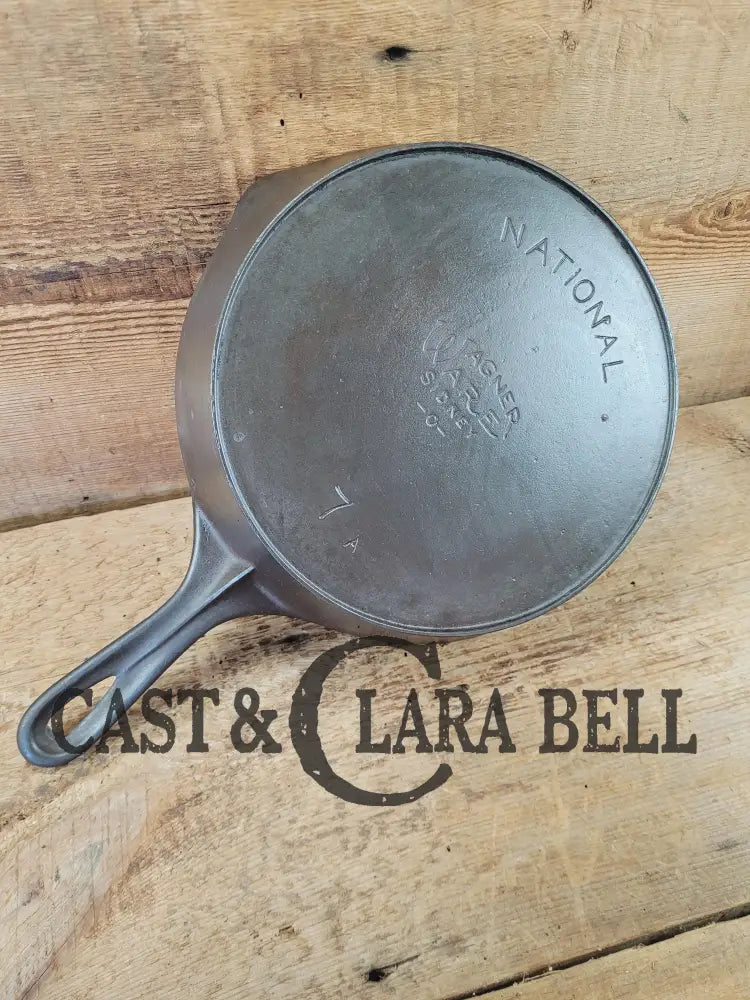 Tough to find! 1924 Wagner made National / WagnerWare dual logo #7A Center logo cast iron skillet with Heat Ring P/N 7A