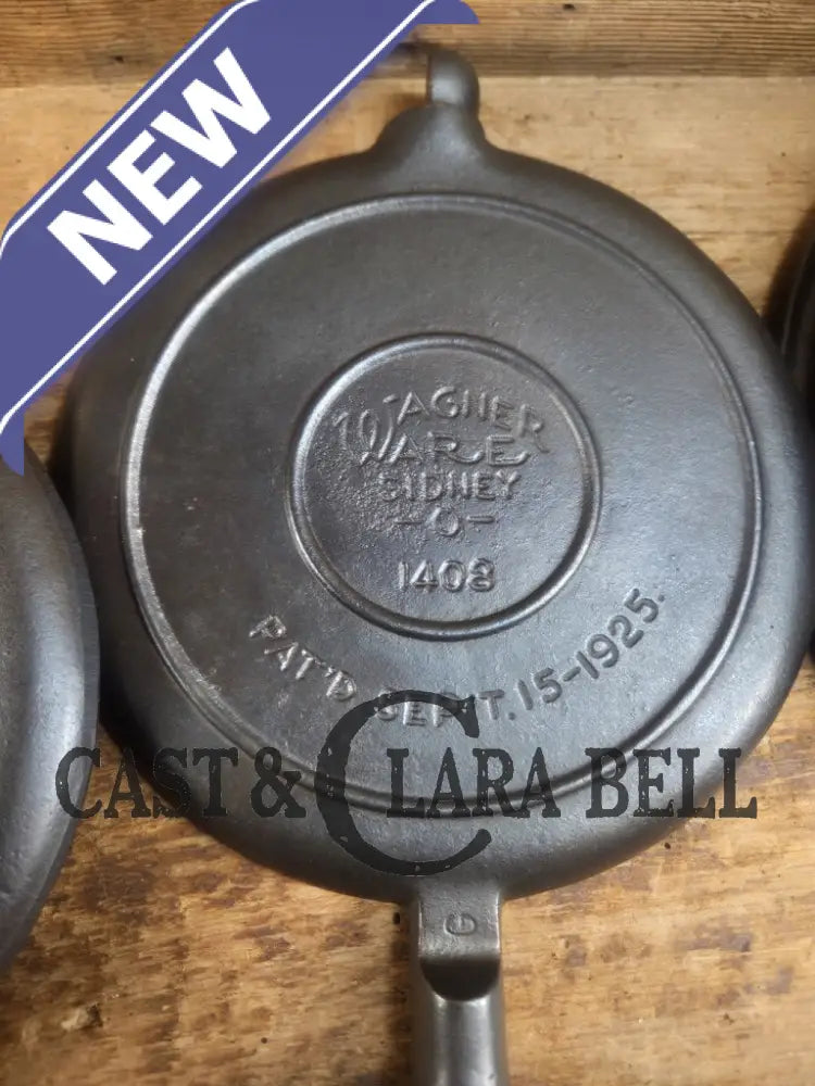 Tougher to find 1920’s Early Wagner Ware Stylized logo 1408 #8 Waffle Iron with tall Base! Waffle Iron