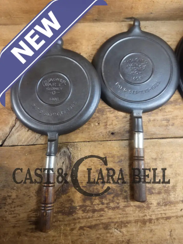 Tougher to find 1920’s Early Wagner Ware Stylized logo 1408 #8 Waffle Iron with tall Base! Waffle Iron