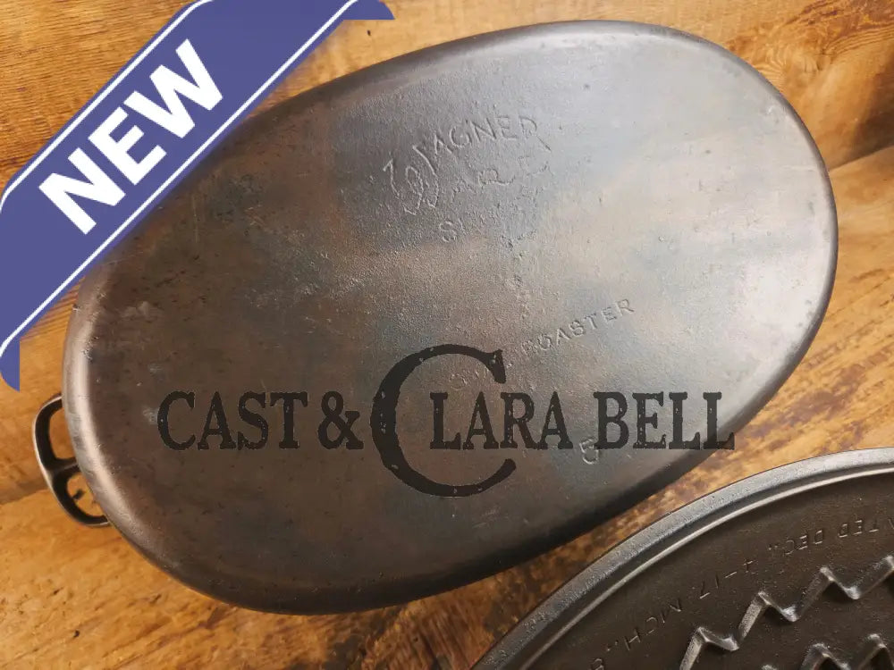 Turtle Top Style Wagner #5 Oval Roaster with Sawtooth drip lid and Stylized logo bottom Dutch Ovens Trivets & Kettles