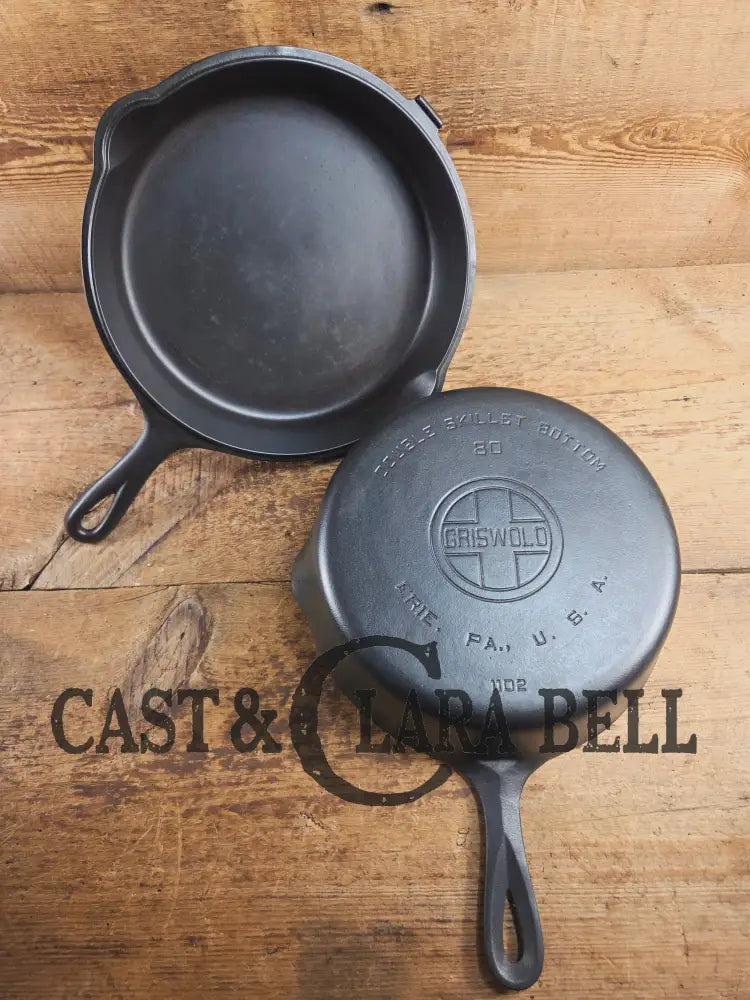 TWO Skillets! Beautiful Griswold No. 80 Combo Cooker Large Block Logo 1102 & 1103. Amazing for bread frying chicken and