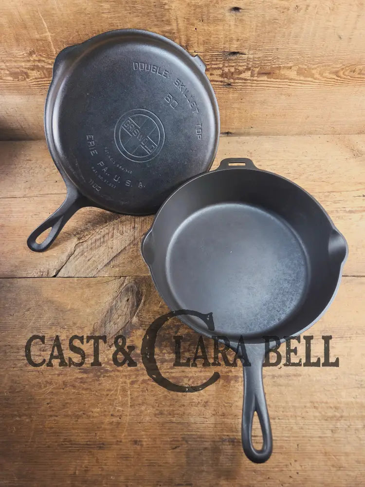 TWO Skillets! Beautiful Griswold No. 80 Combo Cooker Large Block Logo 1102 & 1103. Amazing for bread frying chicken and