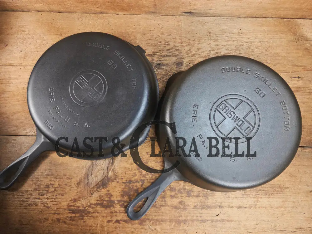 TWO Skillets! Beautiful Griswold No. 80 Combo Cooker Large Block Logo 1102 & 1103. Amazing for bread frying chicken and