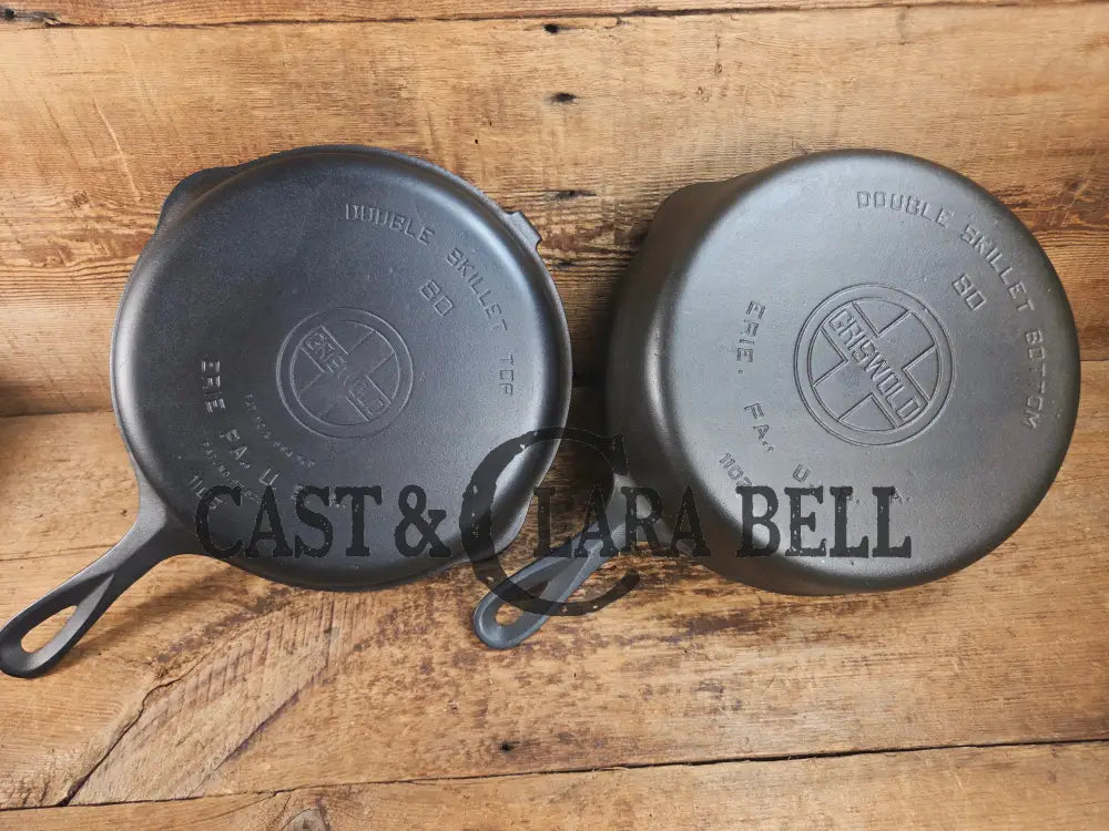 TWO Skillets! Beautiful Griswold No. 80 Combo Cooker Large Block Logo 1102 & 1103. Amazing for bread frying chicken and