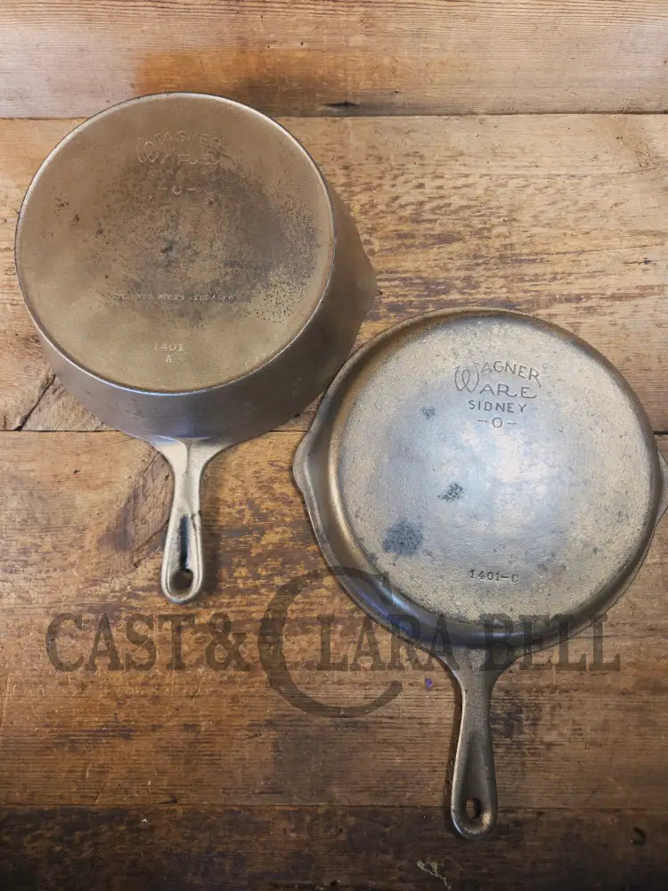 TWO skillets in one! 1920’s Era Wagner Combo Cooker 1401/1401. Nickel Outside Black Iron Inside - Skillet