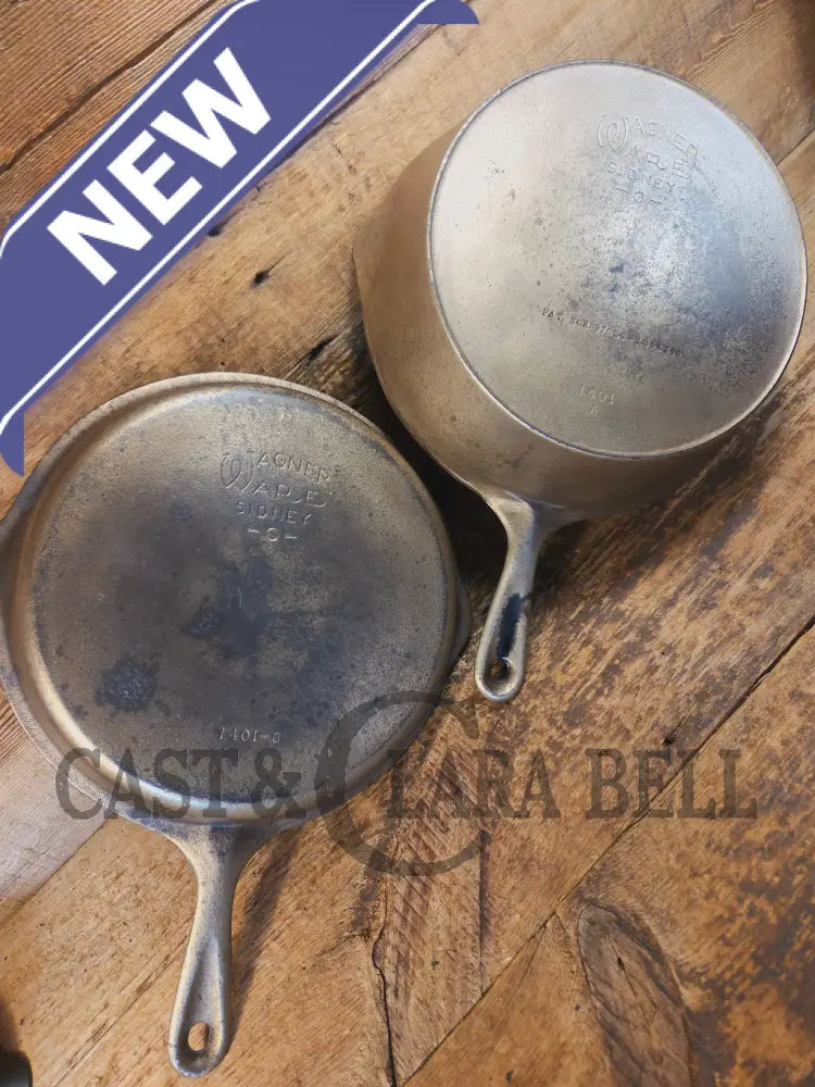 TWO skillets in one! 1920’s Era Wagner Combo Cooker 1401/1401. Nickel Outside Black Iron Inside - Skillet